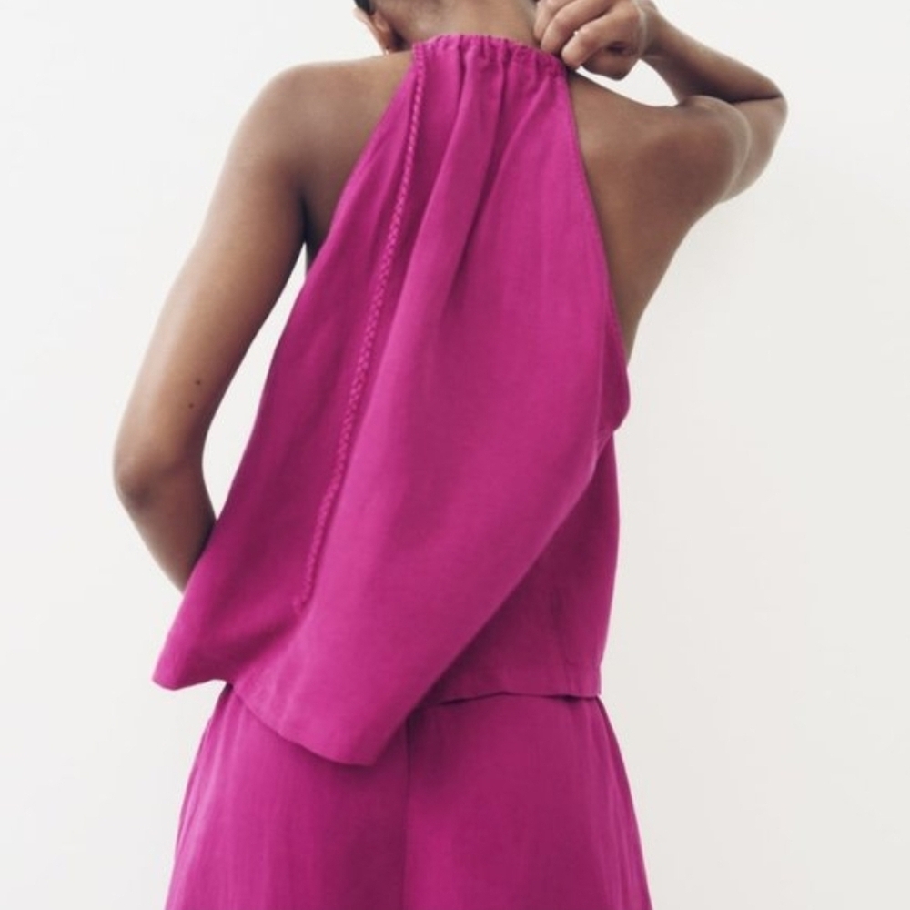 Zara Linen Fuchsia Halter Top - Picture 2 of 10